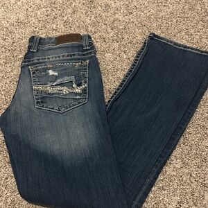 BKE Distressed Dark Blue Straight Leg Jeans
